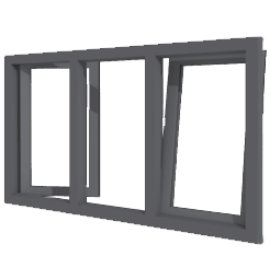 2 draaikiepramen en vast raam | 3 vakken | aluminium